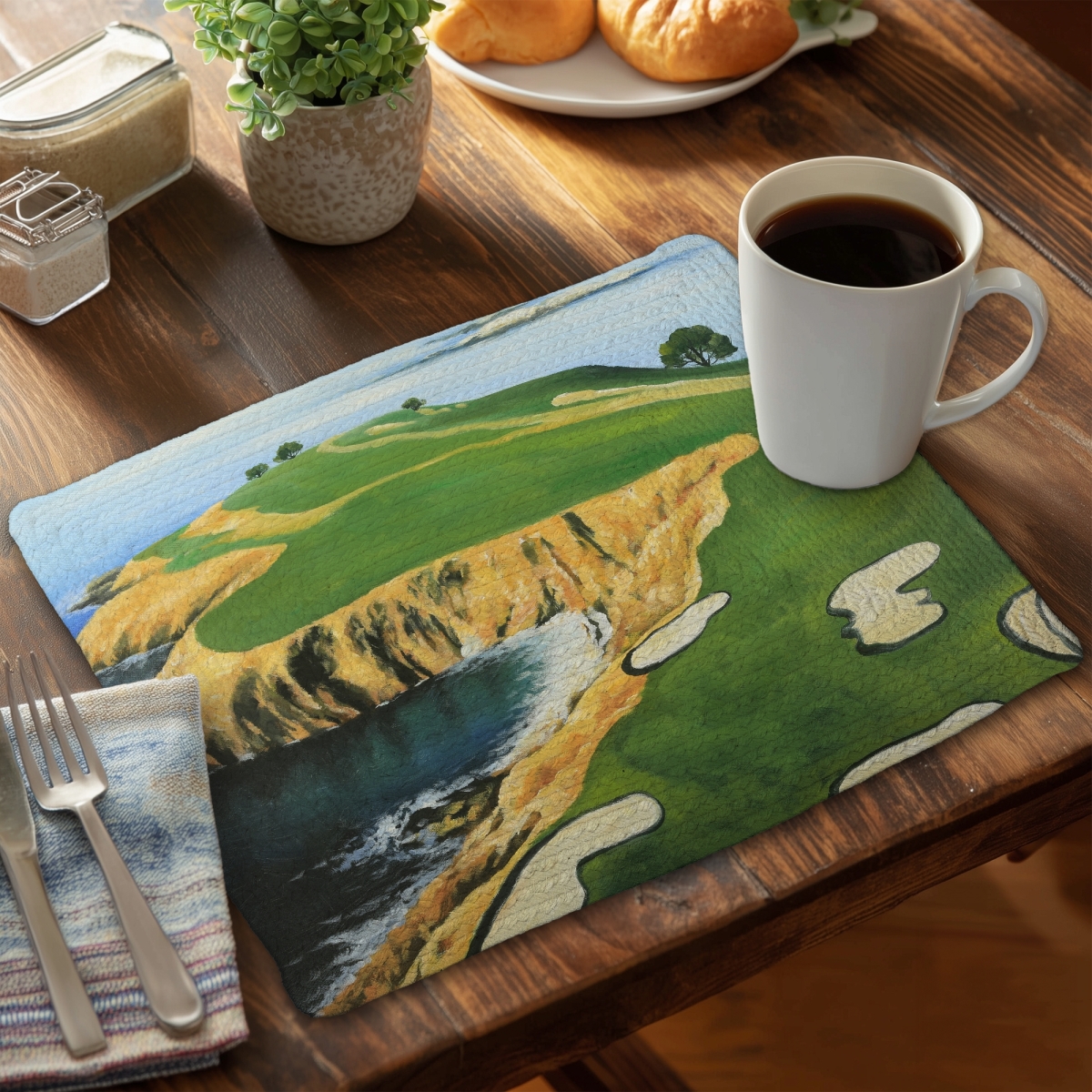 Picture of Begin Home Decor CBPM1418UDWW7J 14 x 18 in. Scenic Coastal Blue Pebble Beach Golf Placemat - Home Decor