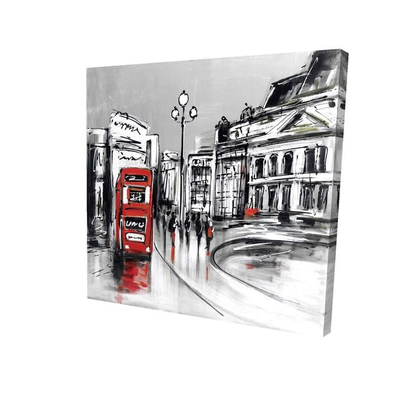 32 x 32 in. Abstract Grey City with Red Bus-Print on Canvas