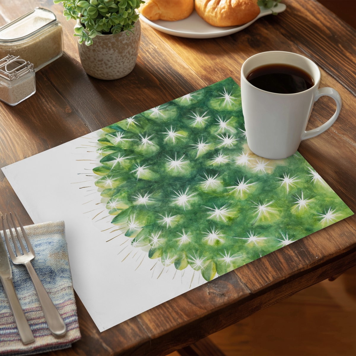 Picture of Begin Home Decor CPPM1418S8DVPZ 14 x 18 in. Watercolor Cactus Placemat - Green Botanical Home Decor