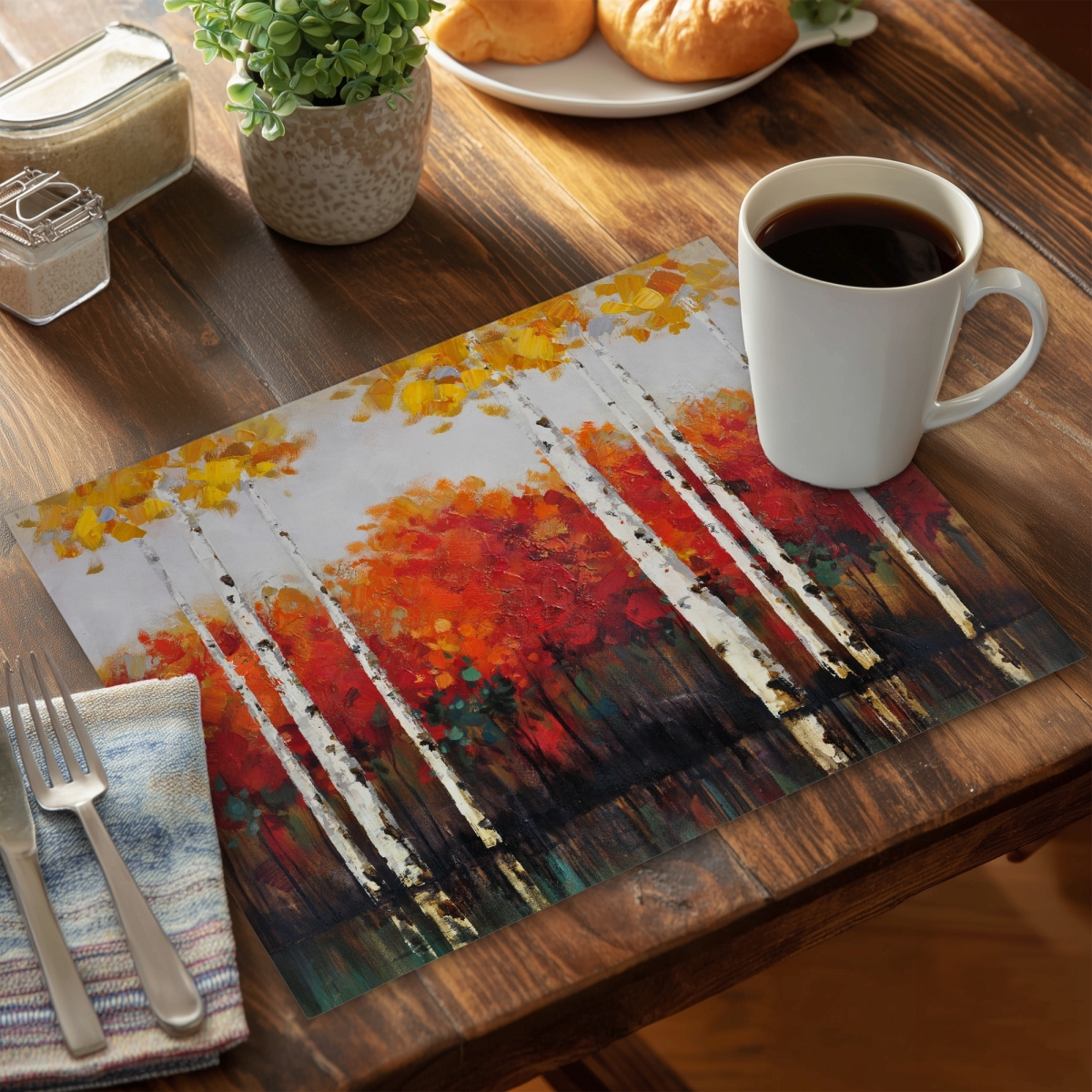 Picture of Begin Home Decor CPPM1418M92HBT 14 x 18 in. Birches by Fall Green Polyester Placemat - Home Decor Trees