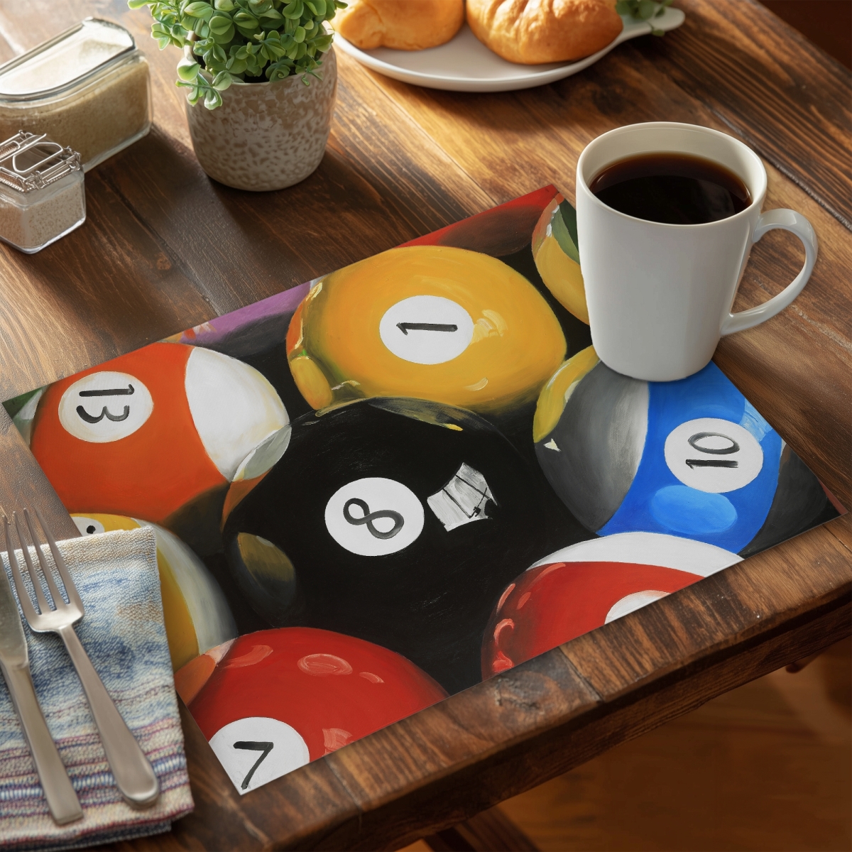 Picture of Begin Home Decor CPPM1418B9QLYV 14 x 18 in. Hyperrealist Blue Pool Balls Placemat - Home Decor Essential