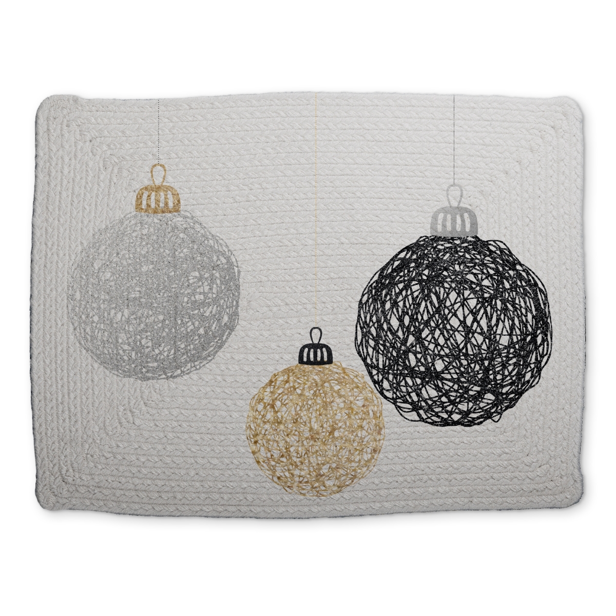Picture of Begin Home Decor CBPM1418O2FTFP 14 x 18 in. Modern Pattern Braided Polyester Placemat - Three Christmas Balls