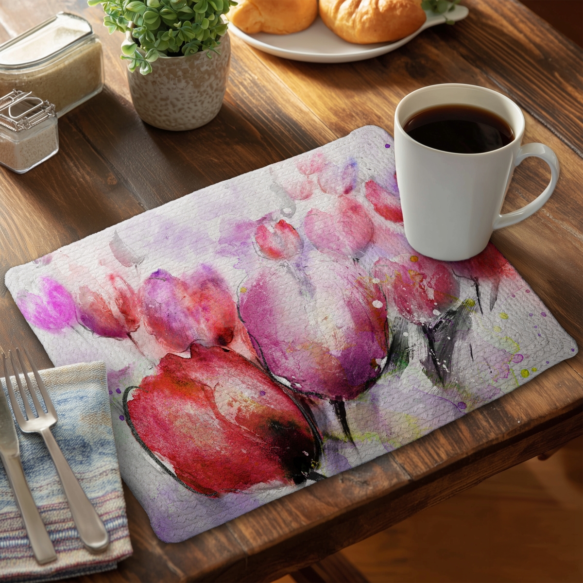 Picture of Begin Home Decor CBPM1418DBUEMR 14 x 18 in. Purple Tulip Placemat - Abstract Floral & Botanical Decor