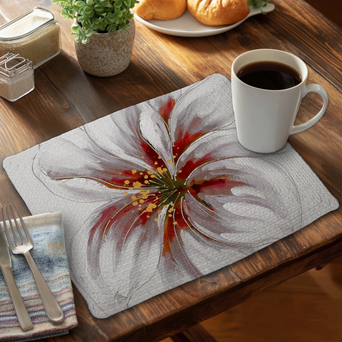 Picture of Begin Home Decor CBPM1418QM0HDR 14 x 18 in. Resplendent Pink Orchid Red Botanical Braided Placemat
