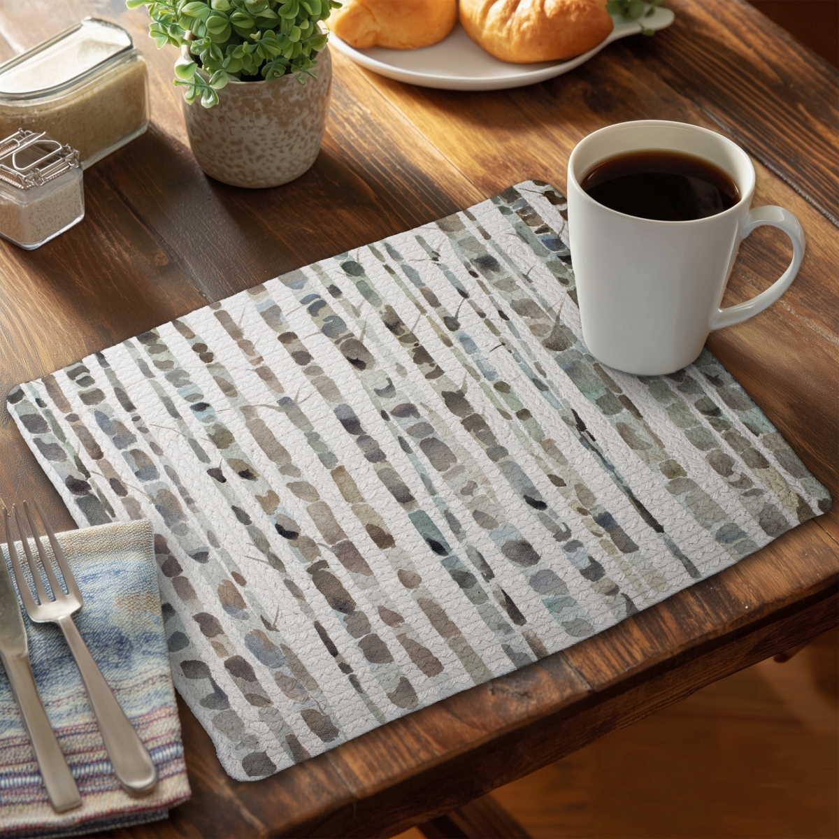 Picture of Begin Home Decor CBPM1418ID5LP8 14 x 18 in. Watercolor Birch Tree Forest Blue Placemat - Home Decor
