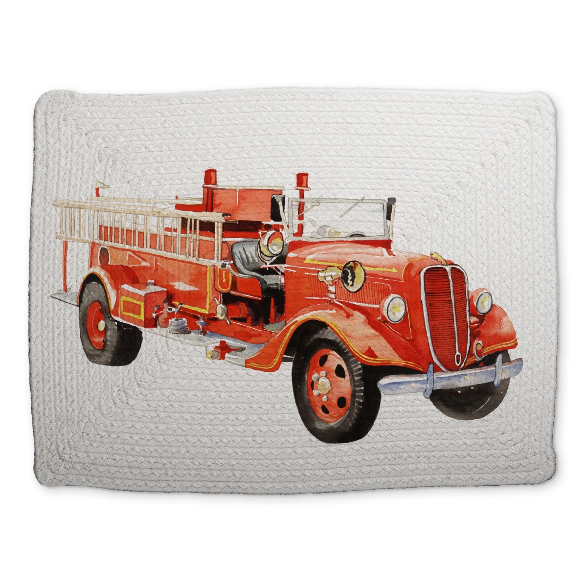 Picture of Begin Home Decor CBPM1418FO9ALI 14 x 18 in. Vintage Fire Truck Red Braided Placemat - Home Decor
