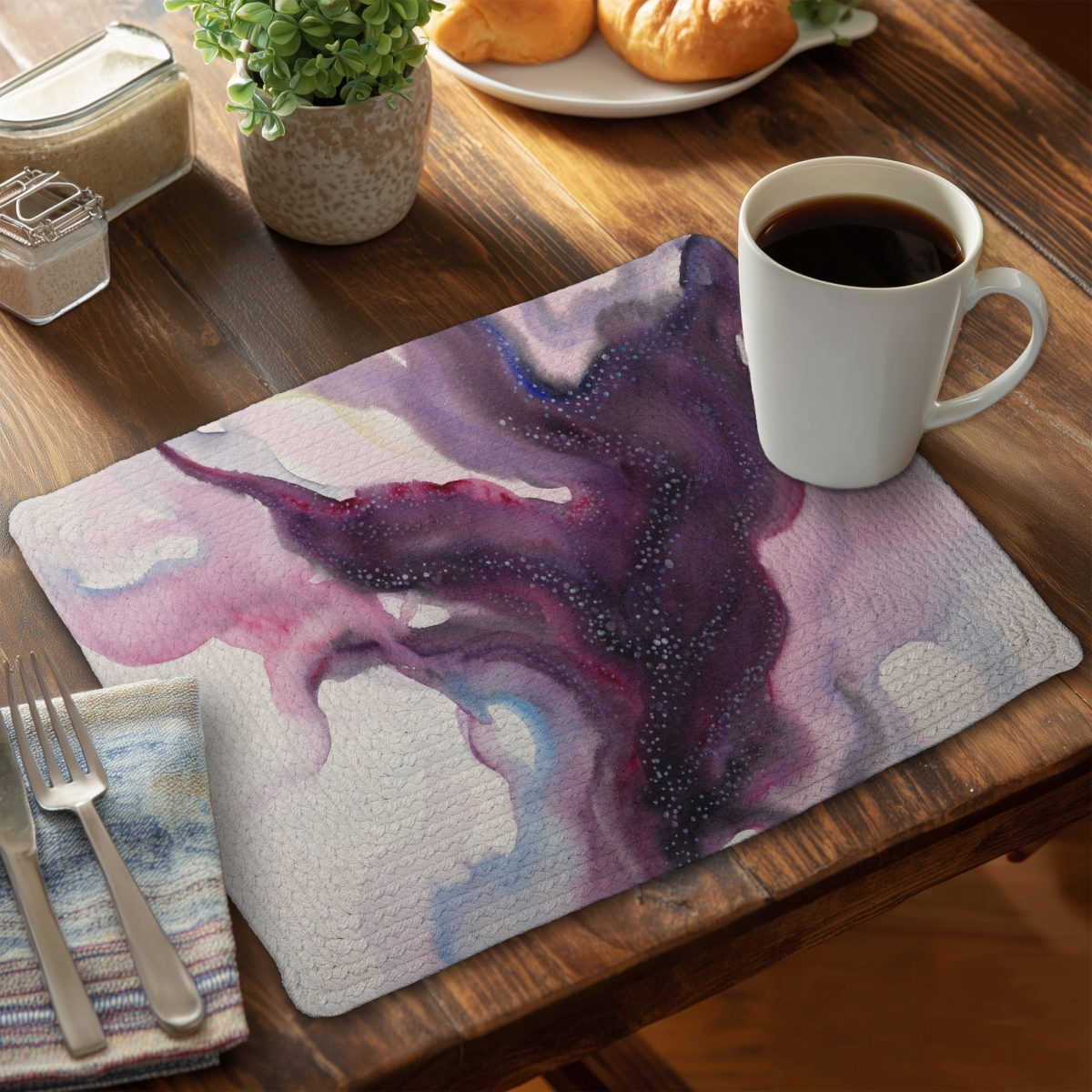 Picture of Begin Home Decor CBPM1418I1KFPU 14 x 18 in. Milky Way Abstract Purple Spiritual Braided Polyester Placemat