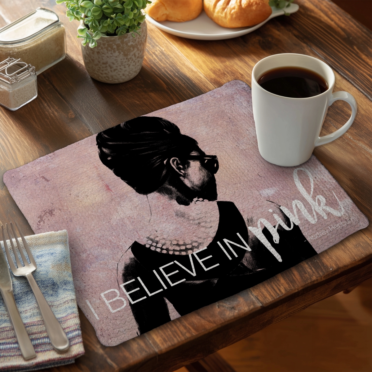 Picture of Begin Home Decor CBPM14181VME8P 14 x 18 in. I Believe in Pink - Black Braided Polyester Placemat for Women