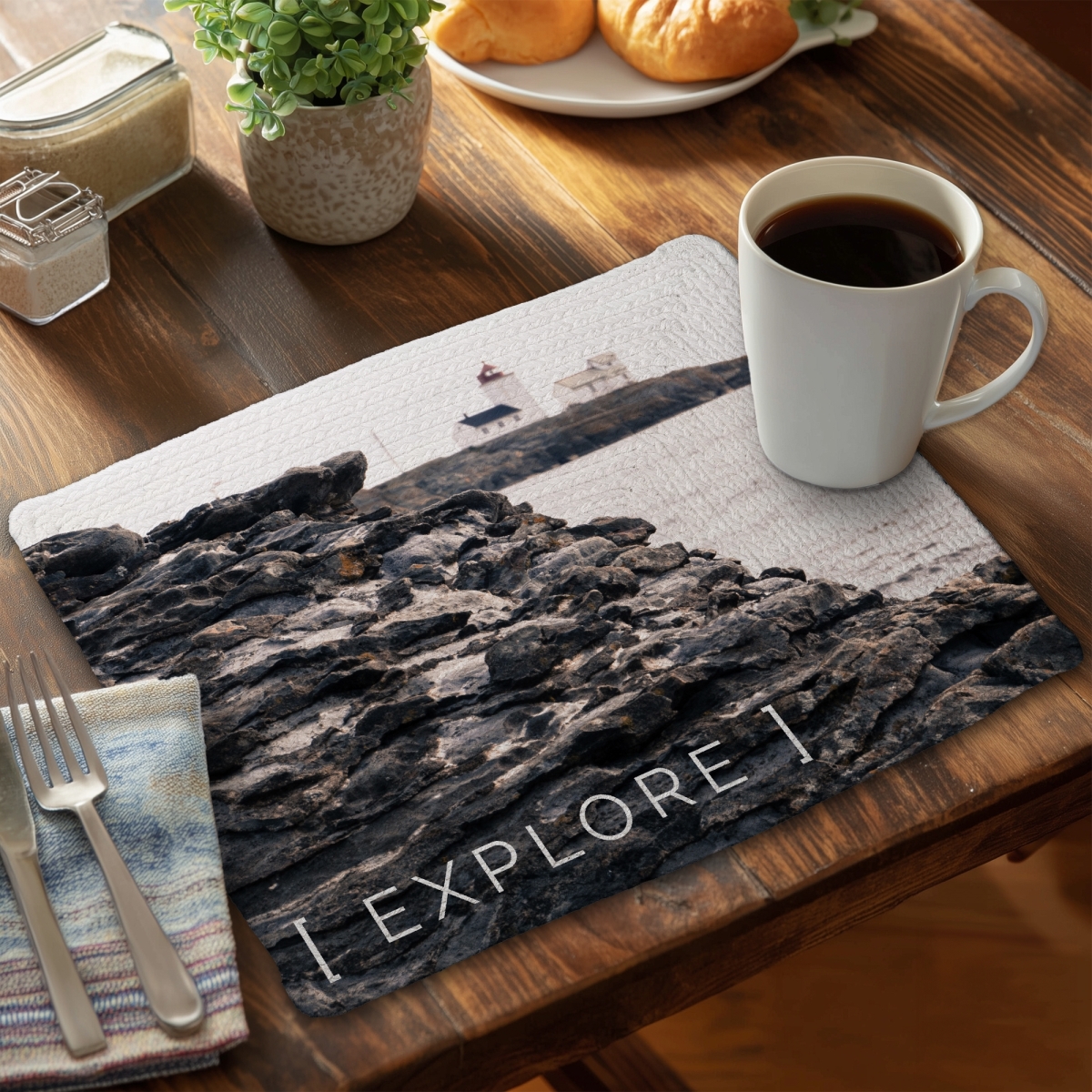 Picture of Begin Home Decor CBPM1418BOPII6 14 x 18 in. Explore Coastal Beach Gray Braided Polyester Placemat