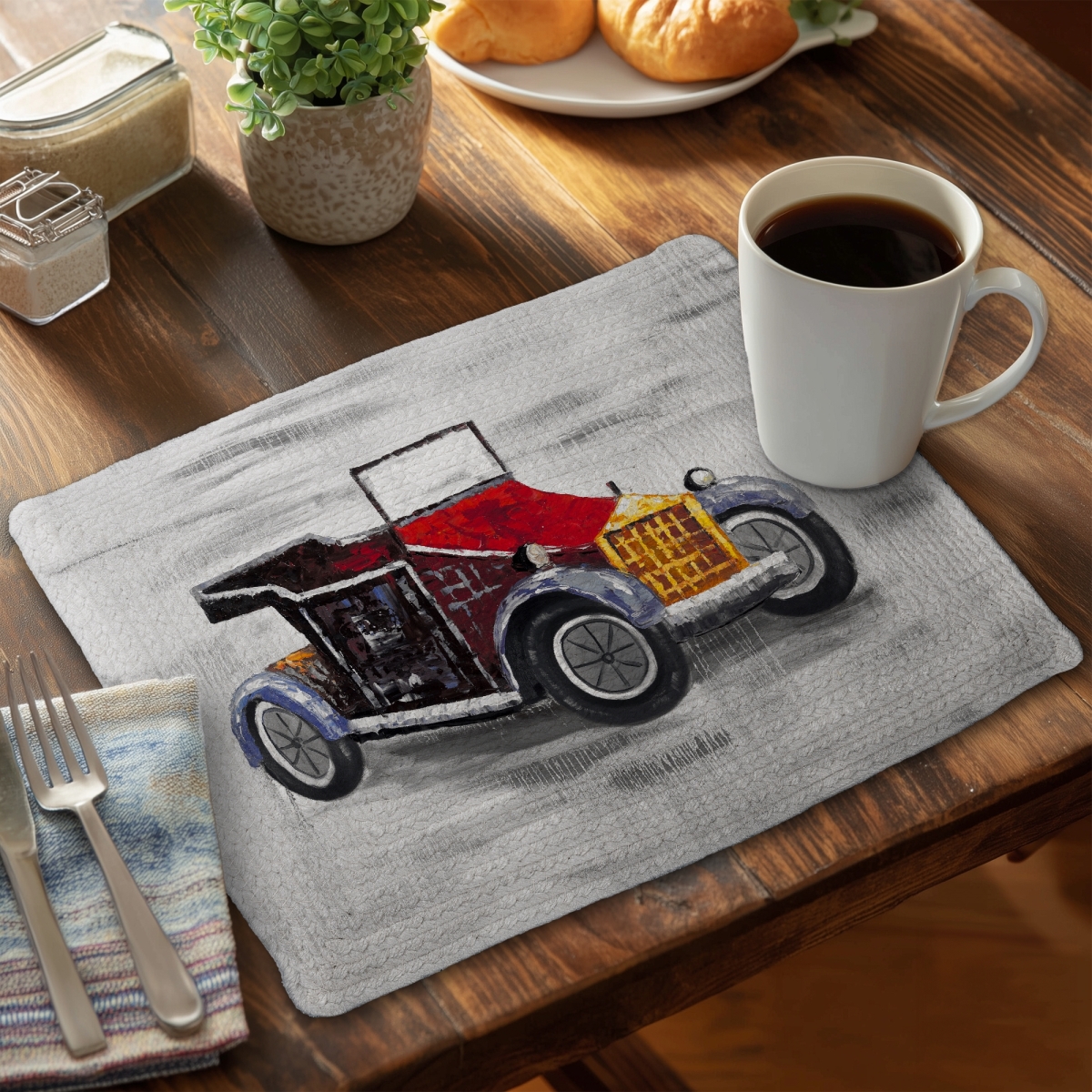 Picture of Begin Home Decor CBPM14189LZ21Z 14 x 18 in. Vintage Car Sunroof Braided Placemat - Bedroom Decor