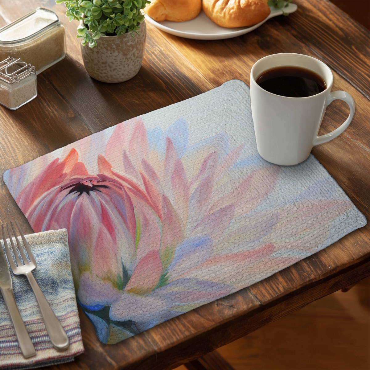 Picture of Begin Home Decor CBPM1418PAI8WU 14 x 18 in. Lotus Pastel Flower Botanical Braided Placemat for Home Decor
