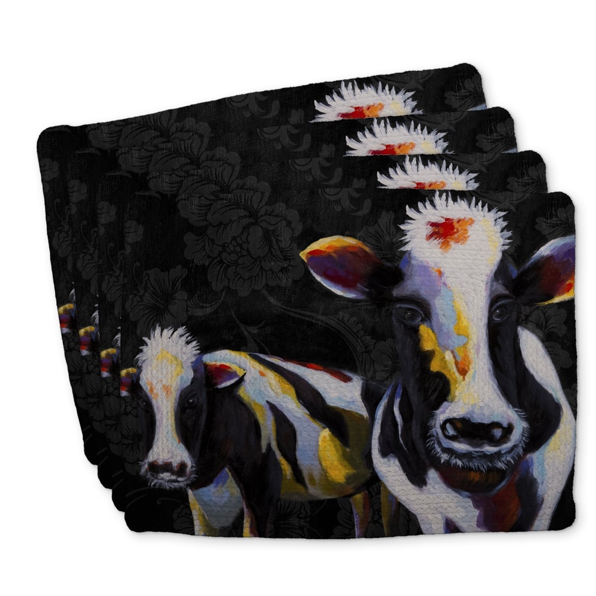 Picture of Begin Home Decor C4BP1418Z796QN 14 x 18 in. Two Funny Cows Victorian Braided Polyester Placemat - Decor - Set of 4