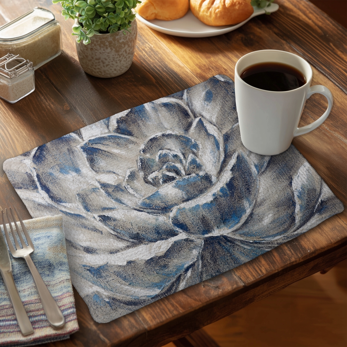 Picture of Begin Home Decor CBPM1418TQOA11 14 x 18 in. Gray & Blue Floral Braided Polyester Placemat - Home Decor