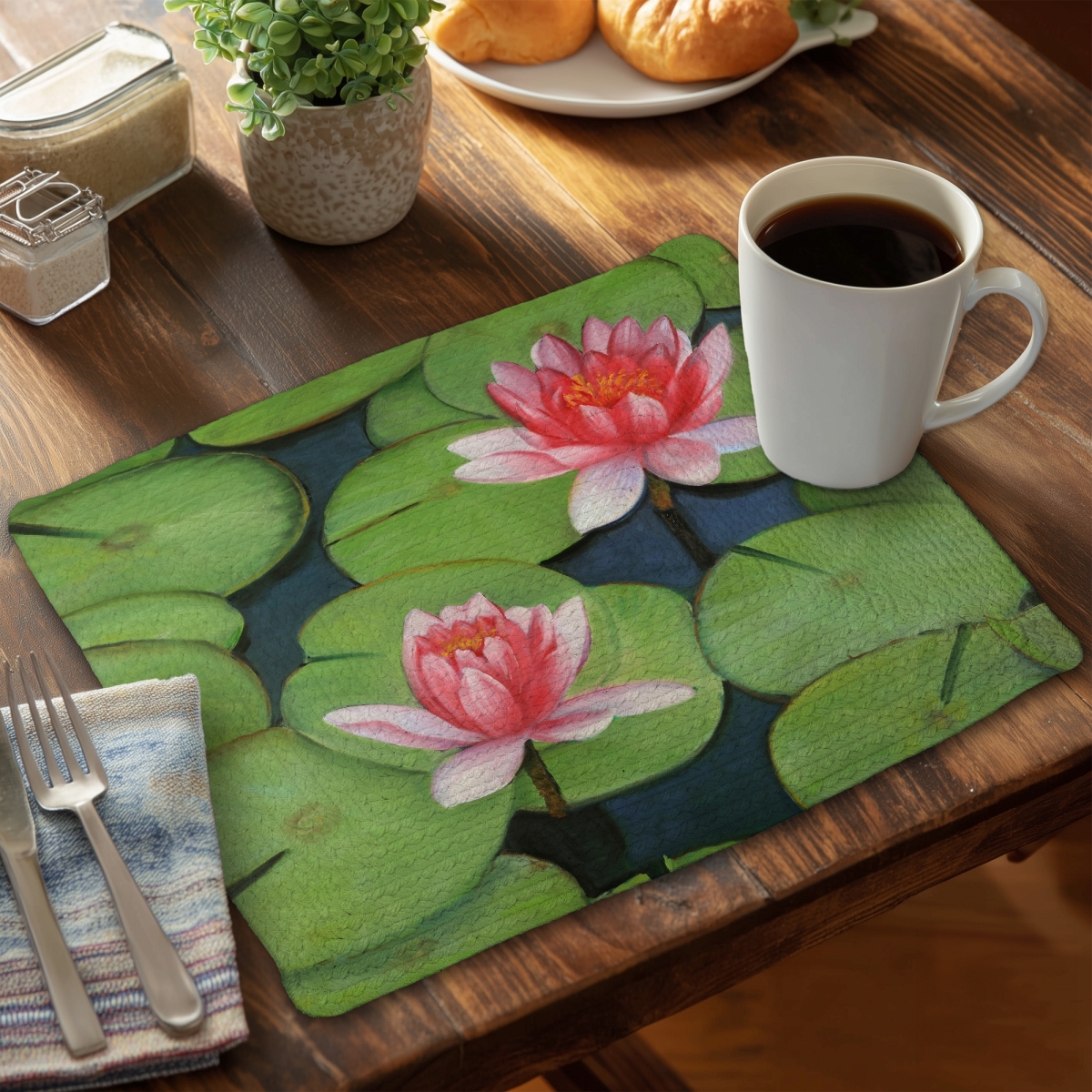 Picture of Begin Home Decor CBPM1418LV8T1M 14 x 18 in. Botanical Blue Lotus Flower Braided Polyester Placemat - Home Decor