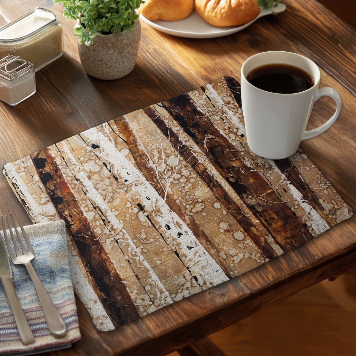 Picture of Begin Home Decor CBPM1418X0MXFG 14 x 18 in. Rustic Landscapes Tree Trunks Braided Polyester Placemat