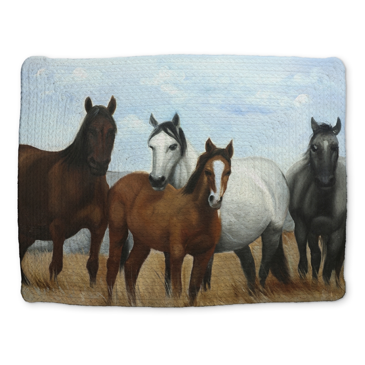 Picture of Begin Home Decor CBPM141898ZQKO 14 x 18 in. Blue Horses in Meadow Rustic Braided Placemat - Home Decor