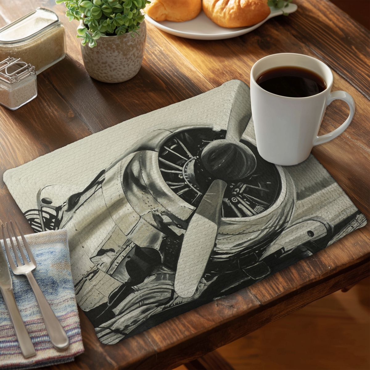 Picture of Begin Home Decor CBPM1418SPY77R 14 x 18 in. Vintage Aircraft Braided Polyester Placemat - Home Decor