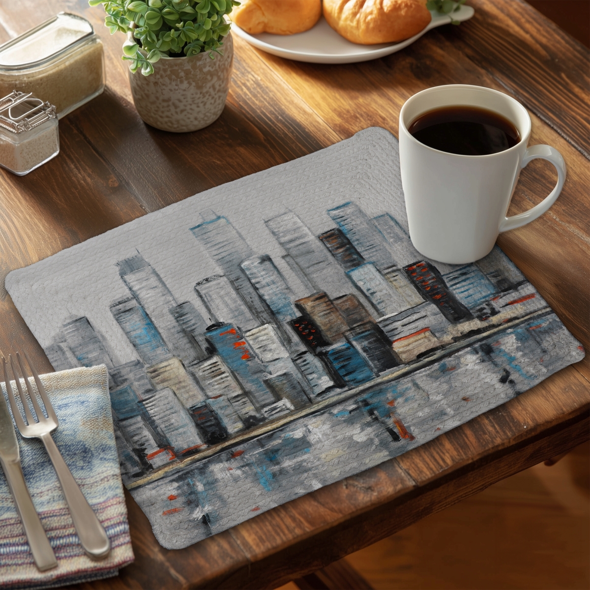 Picture of Begin Home Decor CBPM1418C8U2R7 14 x 18 in. Abstract Urban Skyline Blue Cities Placemat - Modern Decor