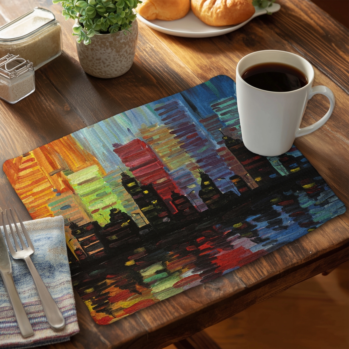 Picture of Begin Home Decor CBPM1418UTGPKL 14 x 18 in. Colorful Cityscape Blue Braided Polyester Placemat - Home Decor