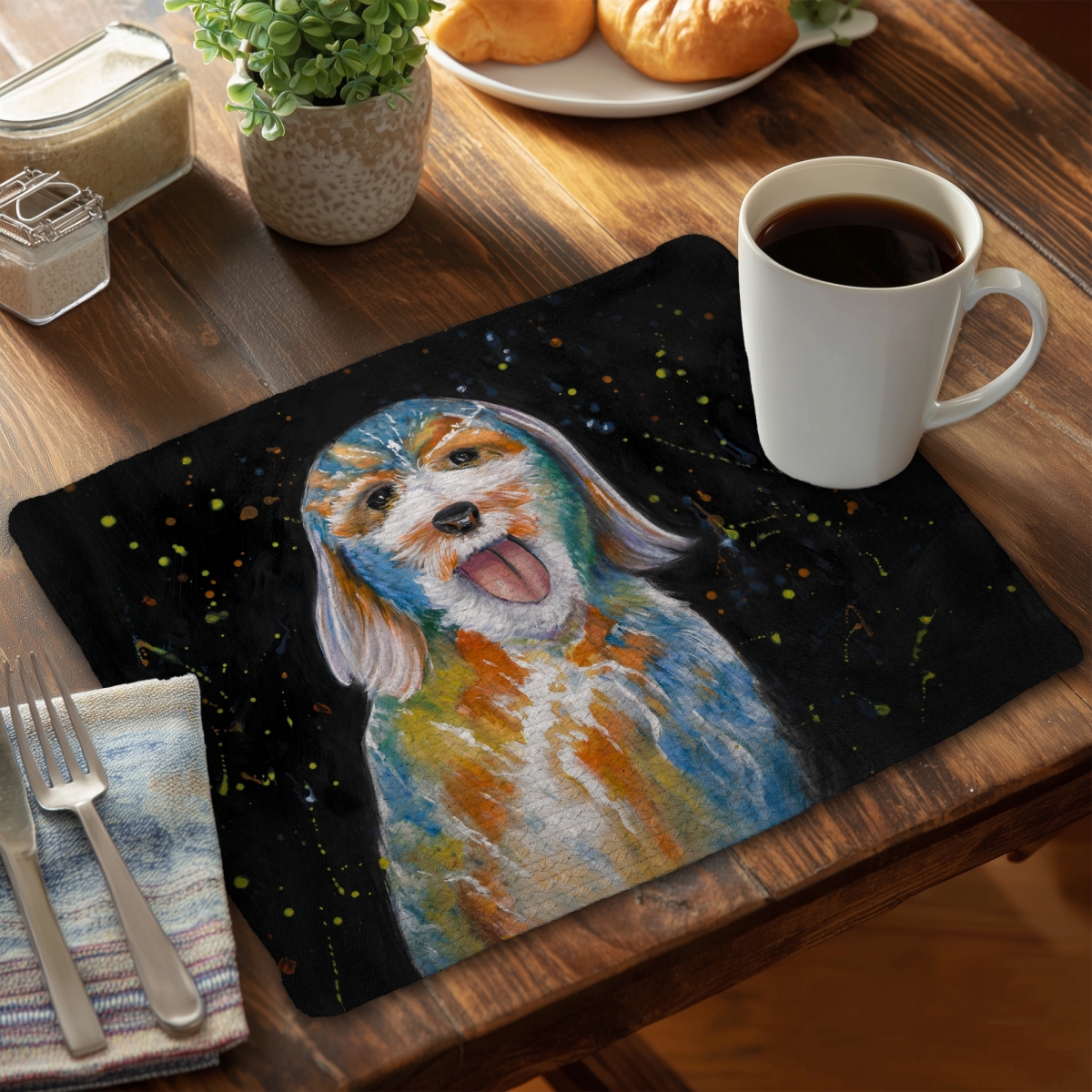 Picture of Begin Home Decor CBPM1418GTF6ZP 14 x 18 in. Abstract Labradoodle Blue Placemat - Braided Polyester Decor