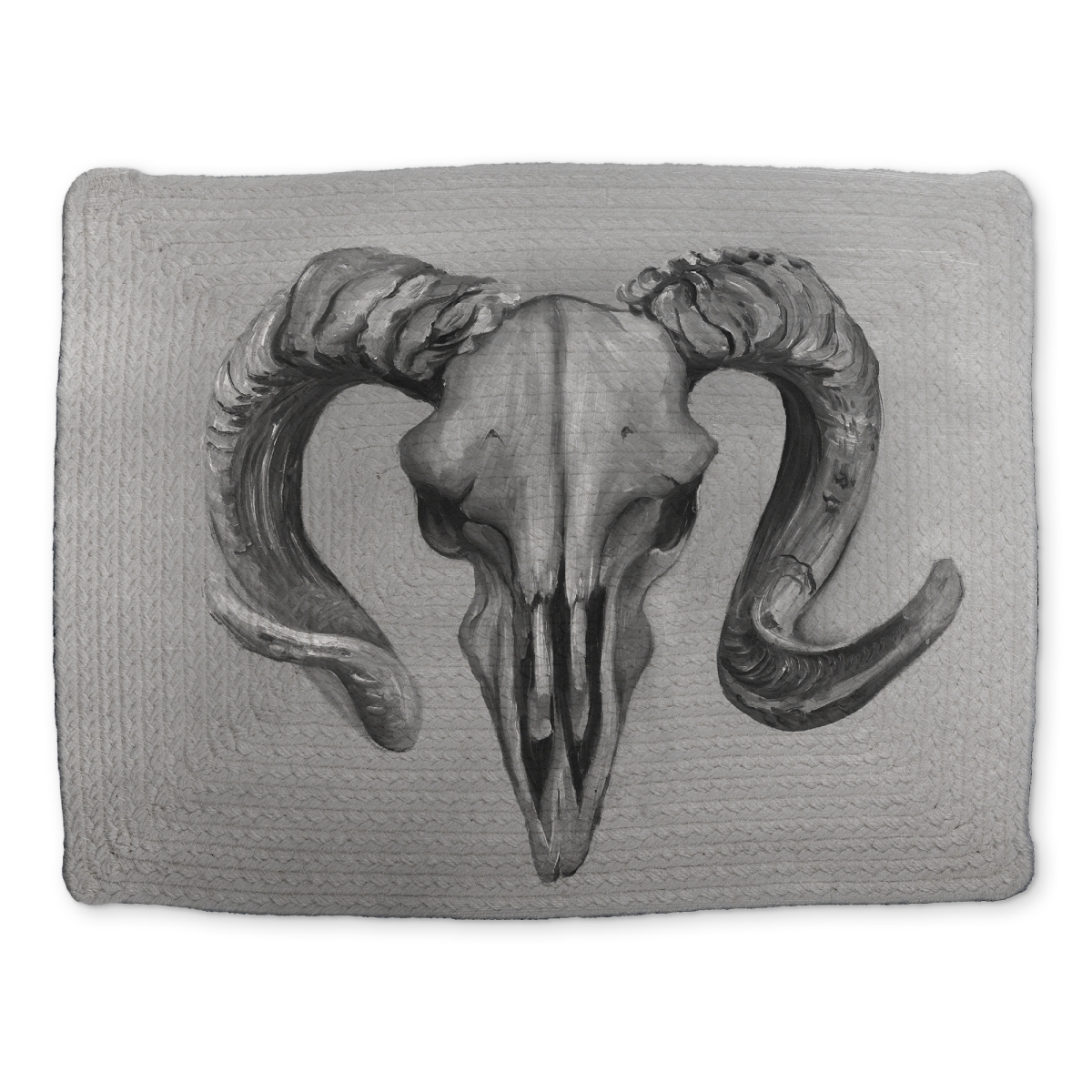Picture of Begin Home Decor CBPM1418H6BAK8 14 x 18 in. Grayscale Aries Skull Gray Animals Braided Placemat - Home Decor