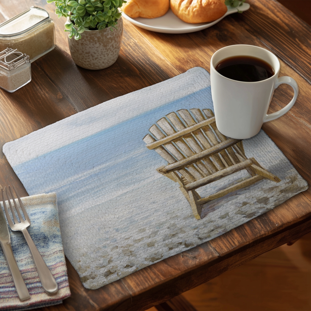 Picture of Begin Home Decor CBPM14183WA00X 14 x 18 in. Wood Beach Chair Coastal Braided Placemat - Home Decor