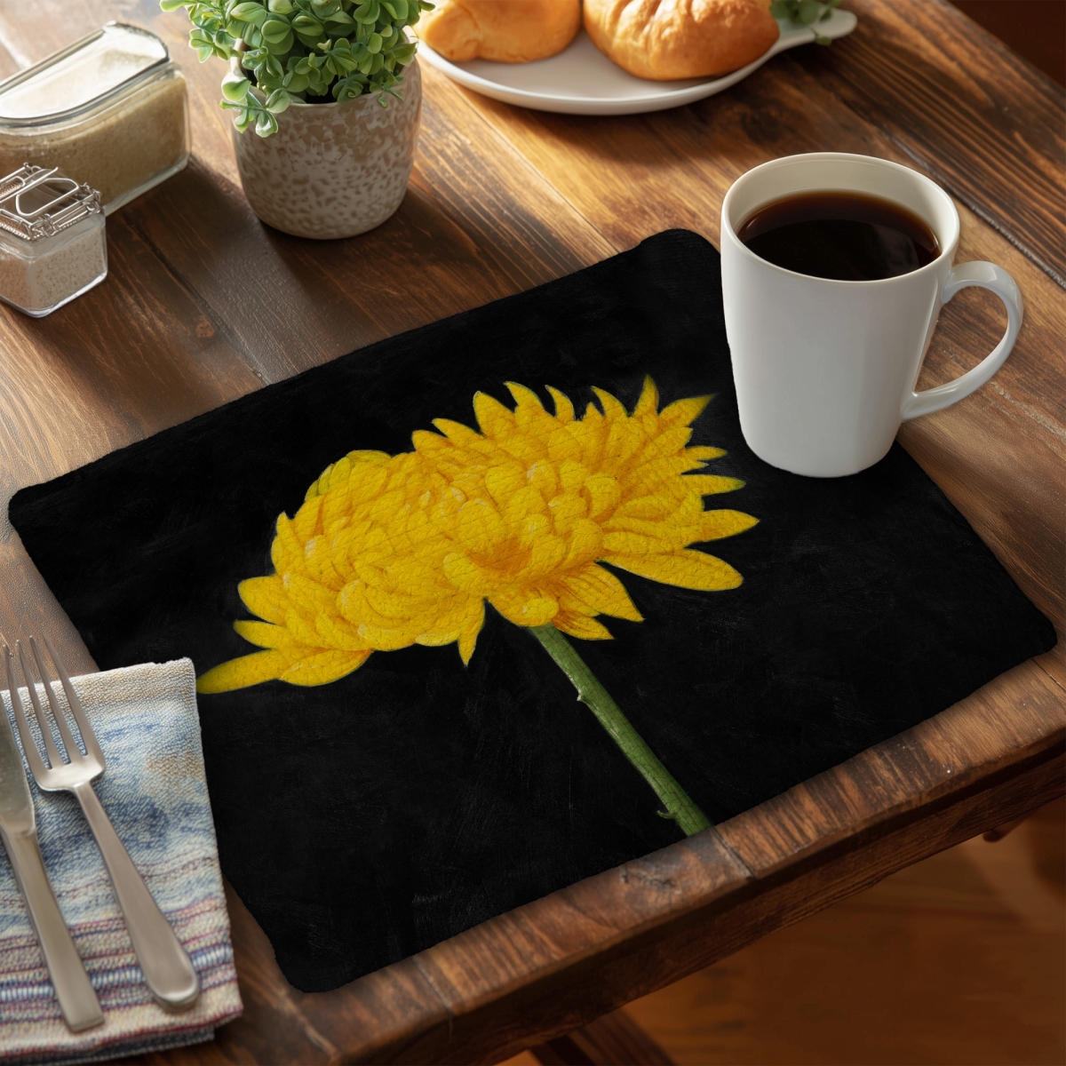Picture of Begin Home Decor CBPM1418YBSV11 14 x 18 in. Yellow Chrysanthemum Botanical Braided Placemat - Home Decor