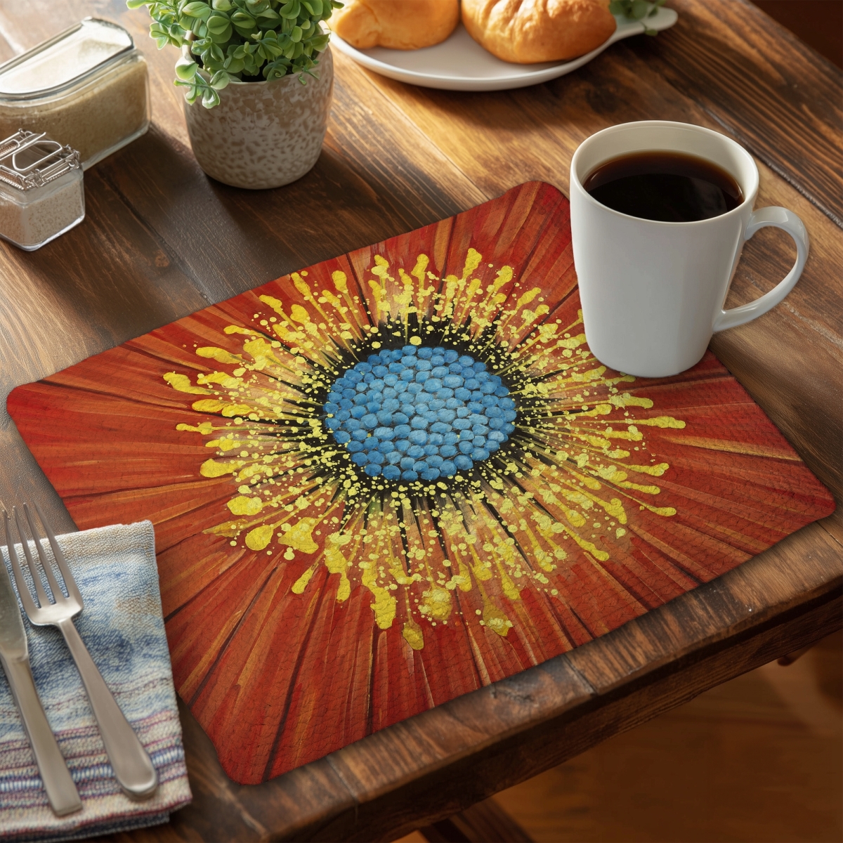 Picture of Begin Home Decor CBPM1418QVGWXH 14 x 18 in. Blue Botanical Bedroom Braided Polyester Placemat - Red Flower