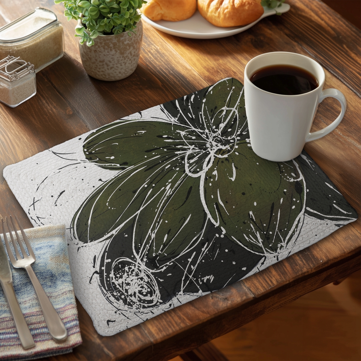Picture of Begin Home Decor CBPM1418PZ7ZLG 14 x 18 in. Green Flower Botanical Braided Polyester Placemat - Home Decor