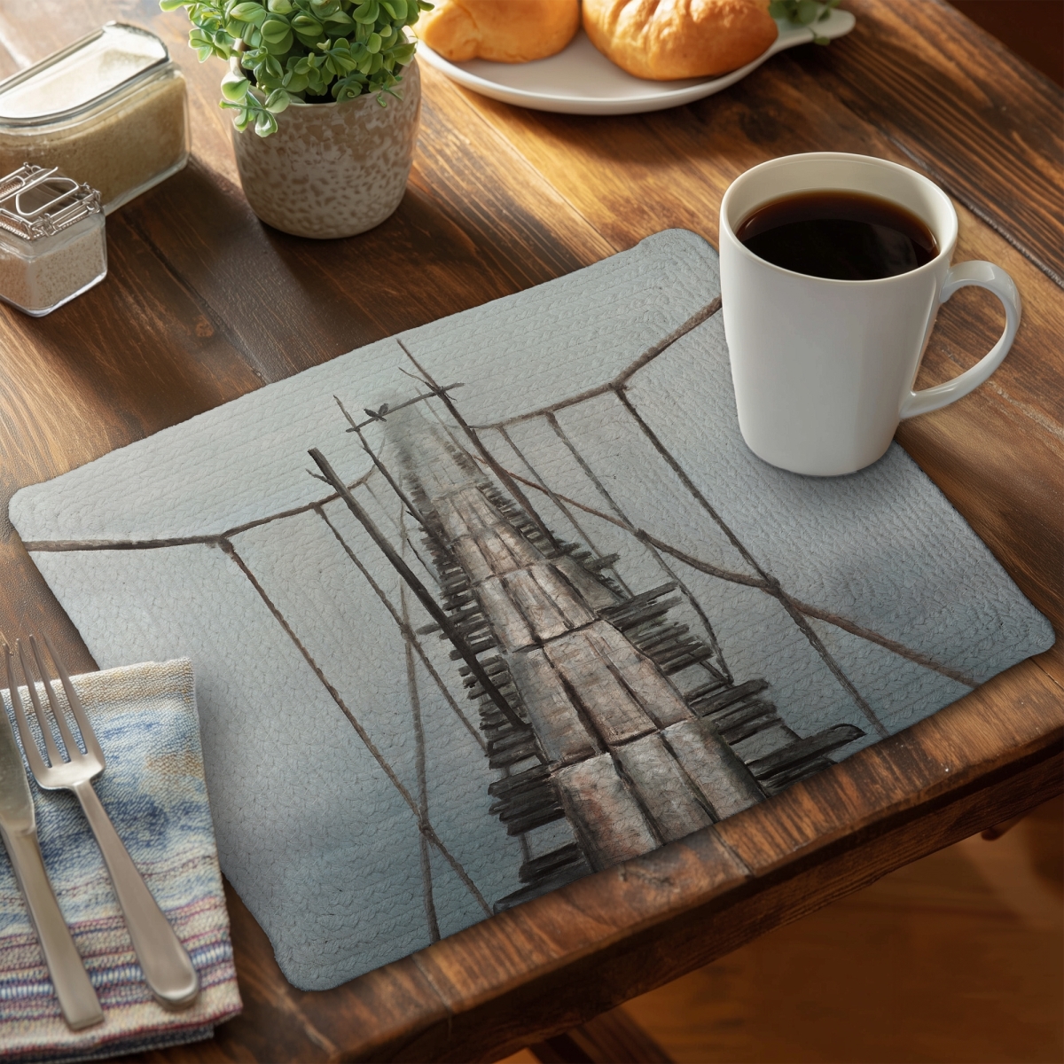 Picture of Begin Home Decor CBPM1418Q1BP2G 14 x 18 in. Old Abandoned Bridge Bedroom Placemat - Braided Polyester Decor