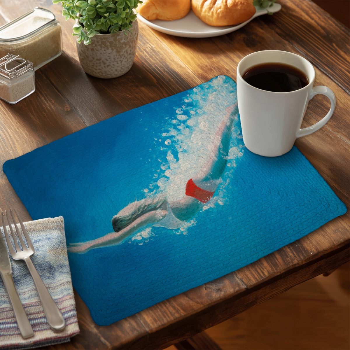 Picture of Begin Home Decor CBPM141832IT5E 14 x 18 in. Diving Jump Braided Coastal Placemat - Sea Bedroom Decor