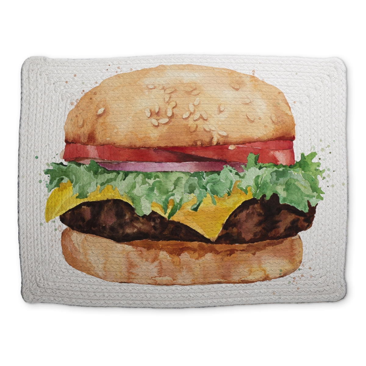 Picture of Begin Home Decor CBPM1418A586JL 14 x 18 in. Watercolor Cheeseburger Placemat - Brown Braided Polyester