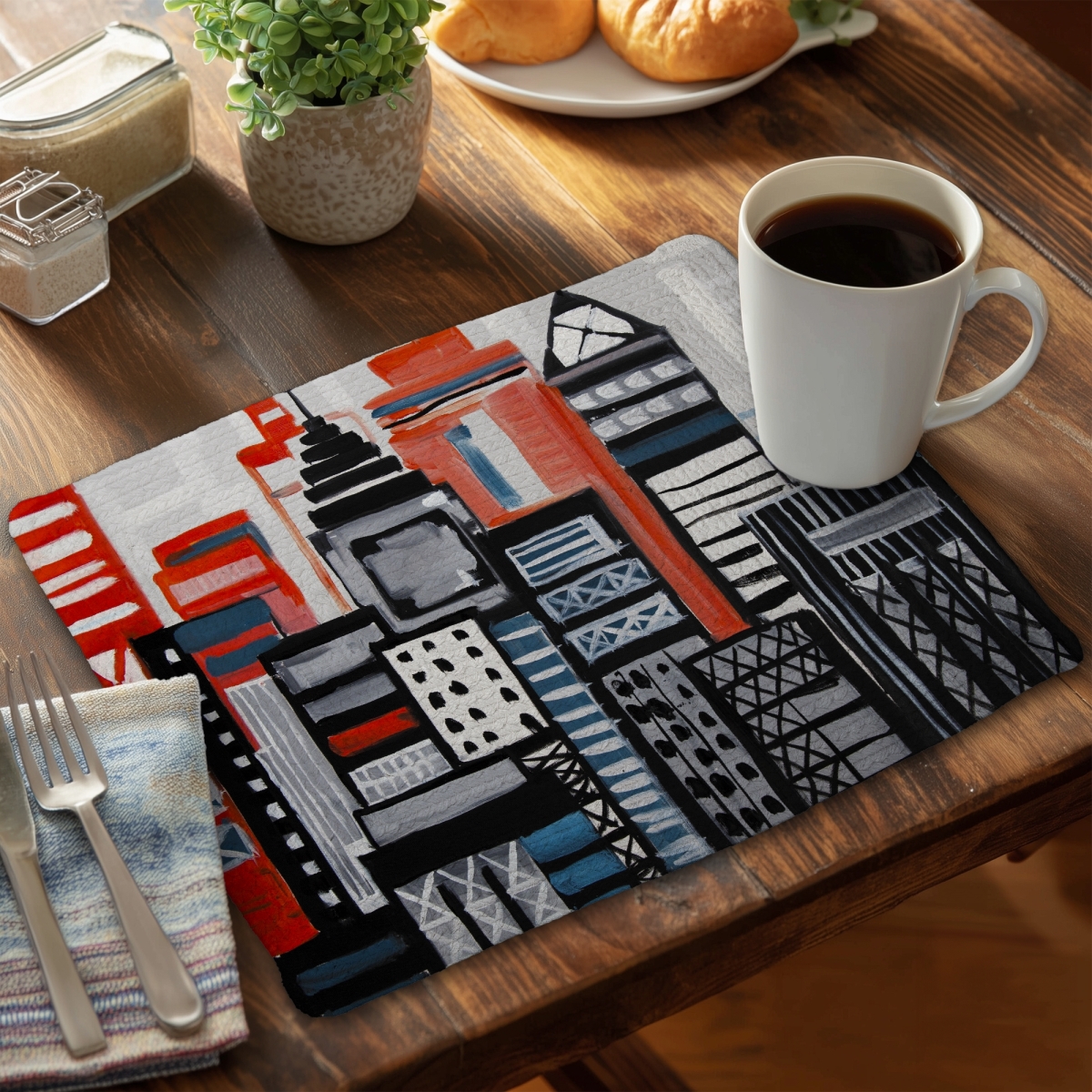 Picture of Begin Home Decor CBPM1418XWWQEY 14 x 18 in. Blue Geometric Braided Placemat - Contemporary Bedroom Decor