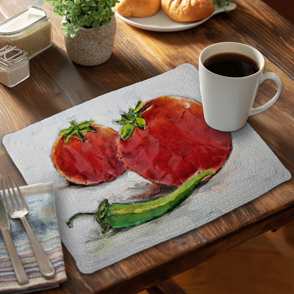 Picture of Begin Home Decor CBPM14187WJT67 14 x 18 in. Red Gastronomy Braided Placemat - Tomatoes with Jalapeno Decor