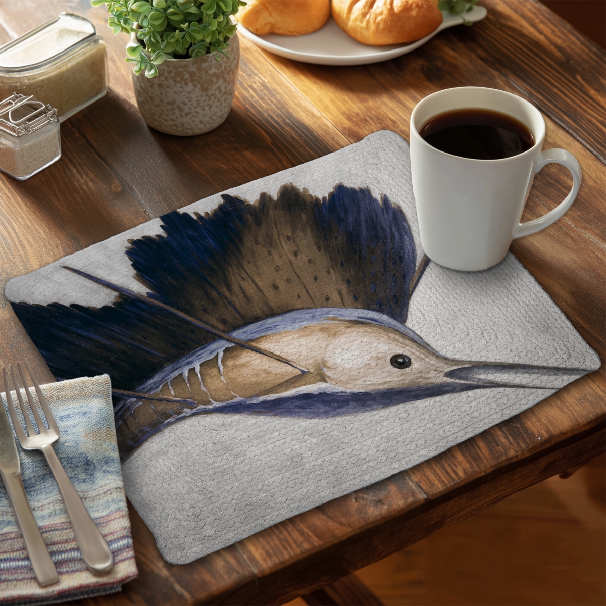 Picture of Begin Home Decor CBPM141855N7IL 14 x 18 in. Abstract Swordfish Braided Polyester Placemat - Sea Marine Decor