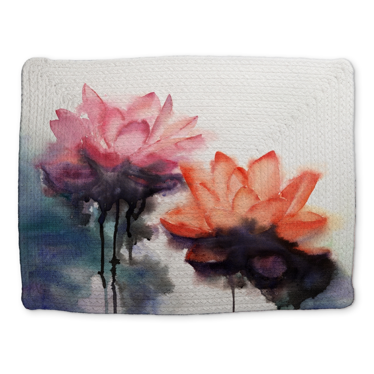 Picture of Begin Home Decor CBPM14182UF2S6 14 x 18 in. Watercolor Lotus Flowers - Exotic Botanical Braided Placemat