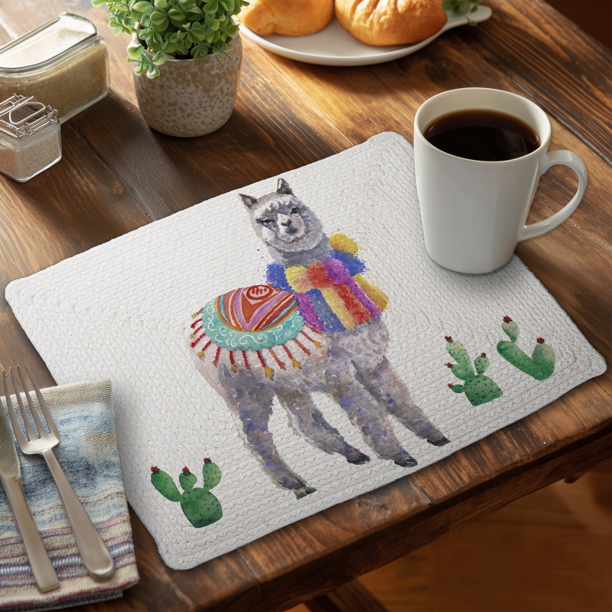 Picture of Begin Home Decor CBPM1418EHL1QY 14 x 18 in. Ethnic Gray Farm Animals Braided Placemat - Peruvian Lama Decor