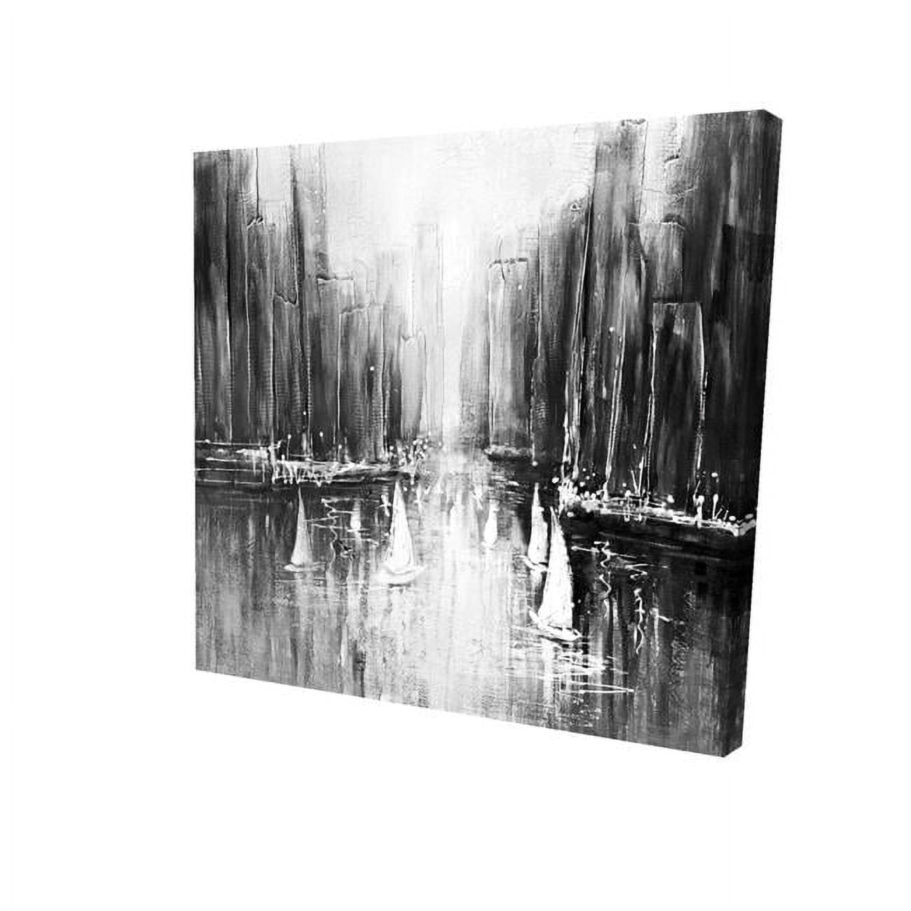 2080-3232-CO4 32 x 32 in. Greyscale Boats on the Water-Print on Canvas