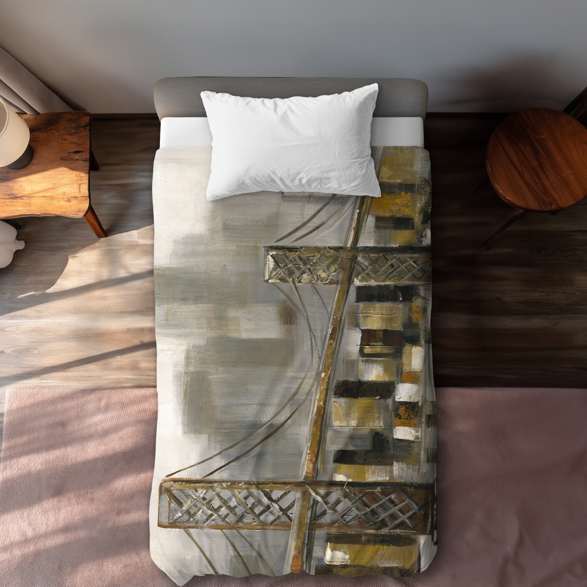 C1DCTXLW53EVKF Bridge by A Cloudy Day - Brown Contemporary Twin Size Extra Long Duvet Cover - Home Decor
