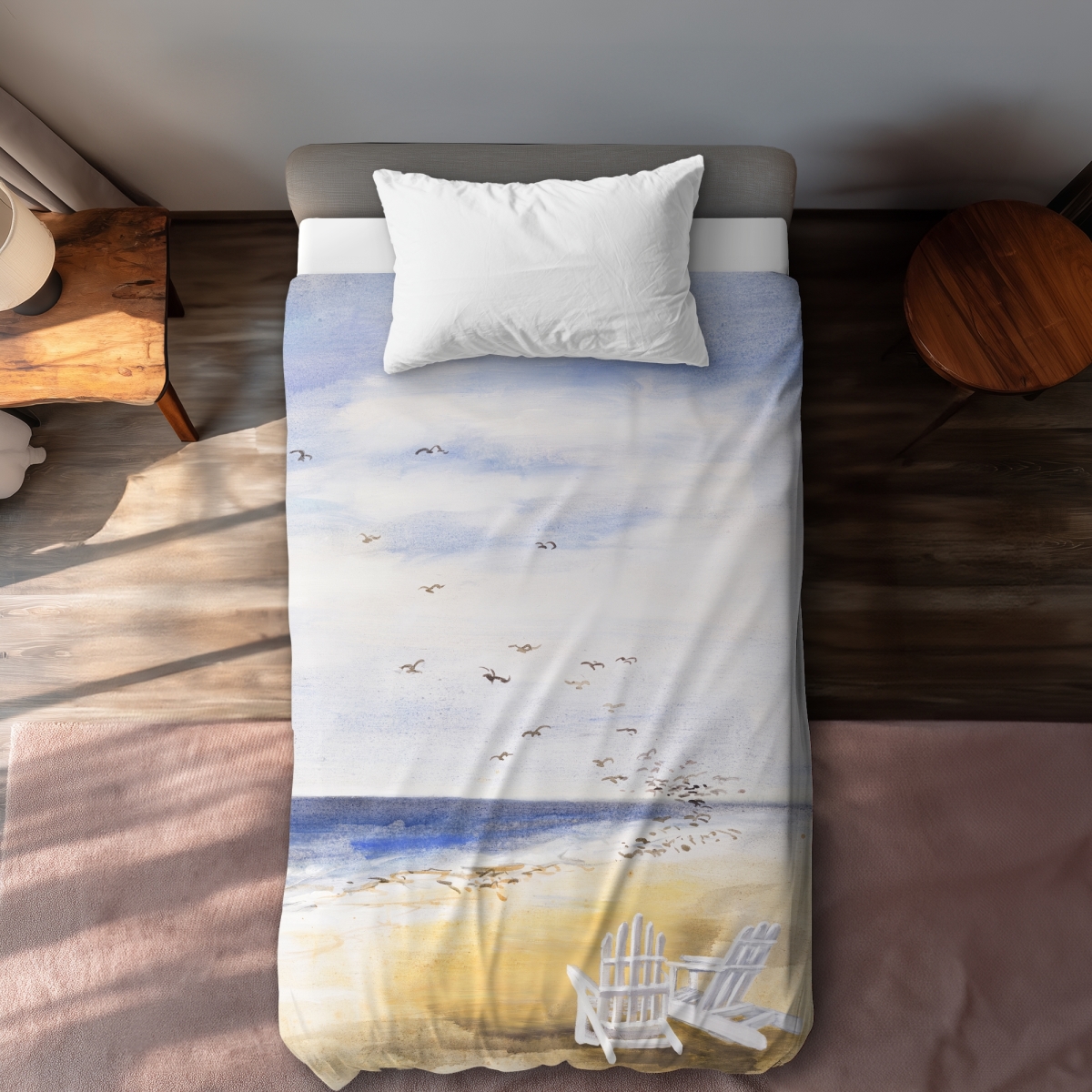 C1DCTXLWZSRYYD Day at the Beach Twin Size Extra Long Duvet Cover - Illustrative Travel & Maps Decor