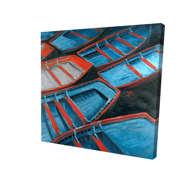 32 x 32 in. Small Blue & Red Canoes-Print on Canvas