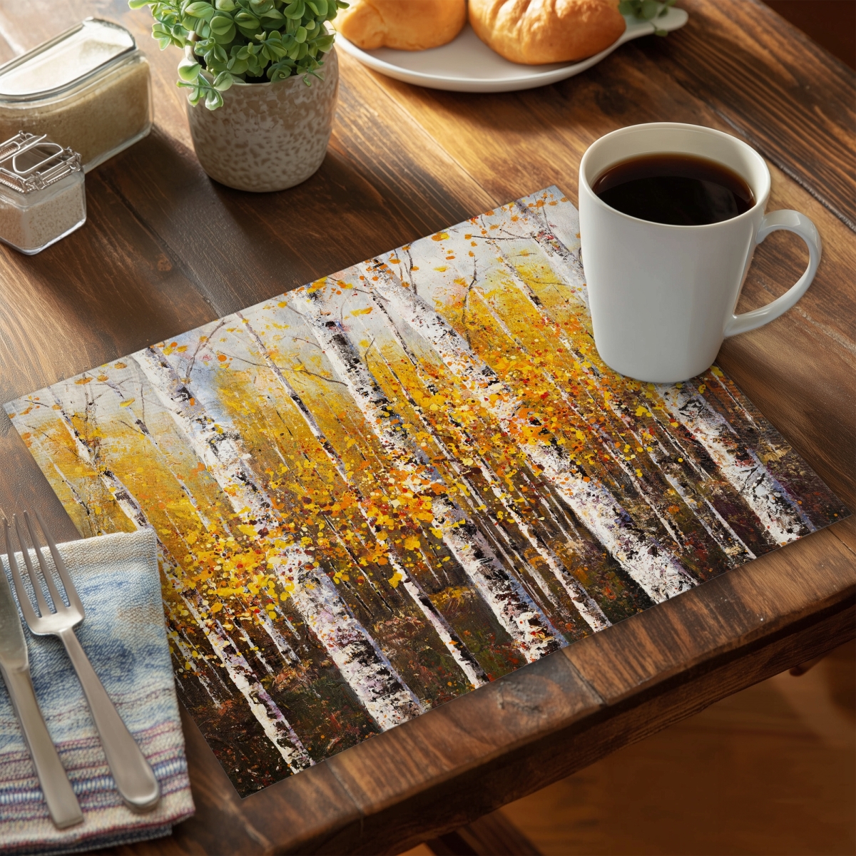 Picture of Begin Home Decor CPPM1418QC9CV4 14 x 18 in. Birches by Sunny Day - Contemporary Trees Polyester Placemat