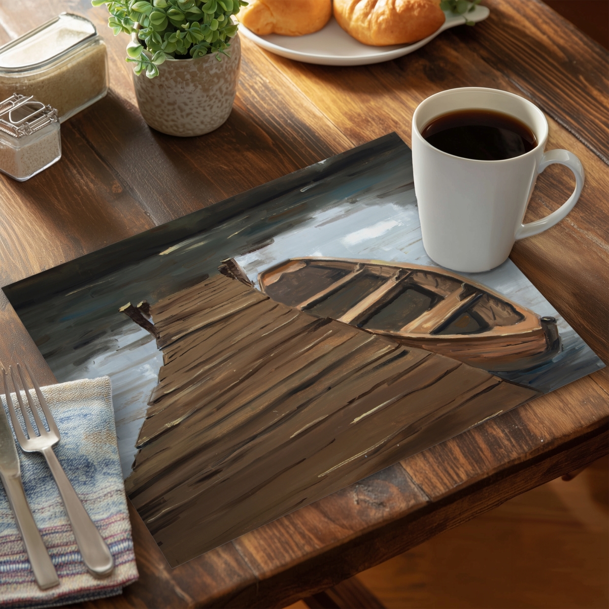 Picture of Begin Home Decor CPPM141829CNEB 14 x 18 in. Coastal Rustic Bedroom Placemat - Lake, Dock & Boat Decor