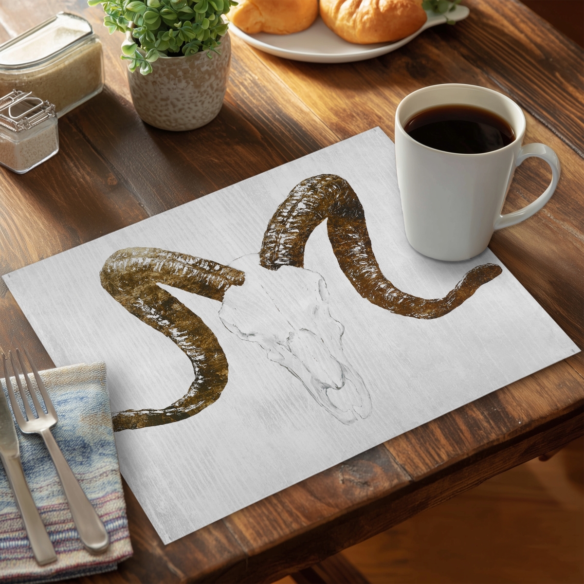 Picture of Begin Home Decor CPPM141897OA6D 14 x 18 in. Rustic White Farm Animals Placemat - Aeries Skull Home Decor