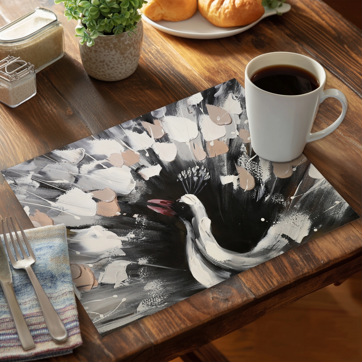 Picture of Begin Home Decor CPPM14189739JZ 14 x 18 in. Spotted Peacock White Polyester Placemat - Modern Home Decor