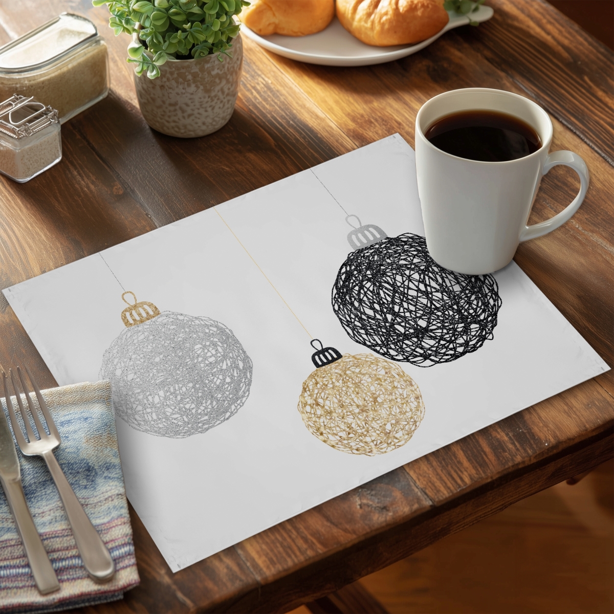 Picture of Begin Home Decor CPPM1418BBO99F 14 x 18 in. Three Christmas Balls Placemat - Modern Holiday Bedroom Decor