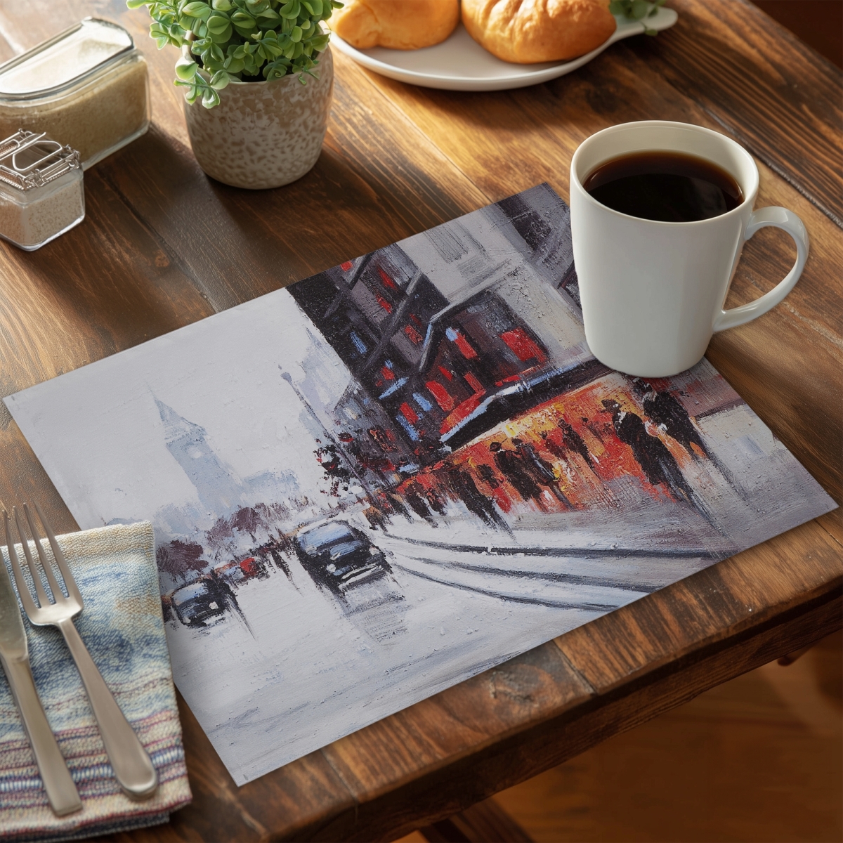 Picture of Begin Home Decor CPPM1418PO5F3X 14 x 18 in. Gray Office Placemat - Street Scene with Cars Polyester Decor