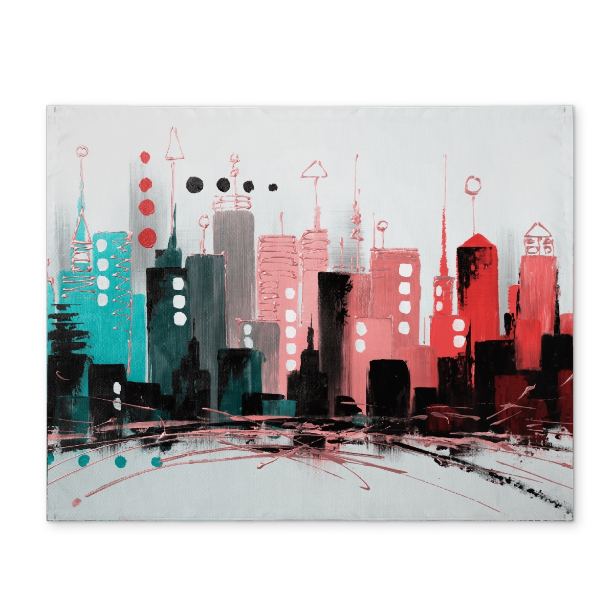 Picture of Begin Home Decor CPPM1418FQ9LYN 14 x 18 in. Cityscape Rose Gold Placemat - Cities Pink Shapes Decor