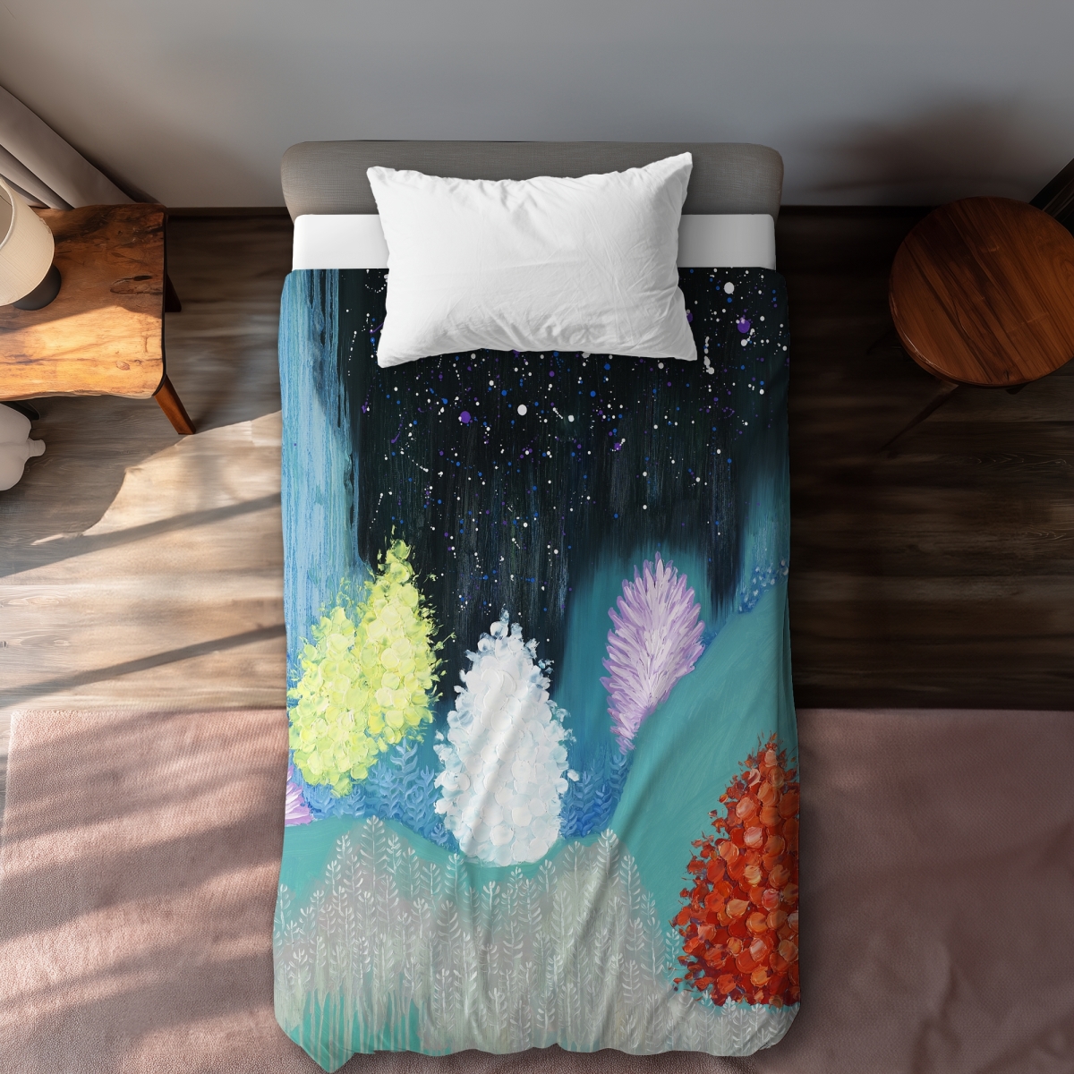 C1DCTXLWHPTRIF Mysterious Colorful Forest Purple Leaves Twin Size Extra Long Duvet Cover - Home Decor