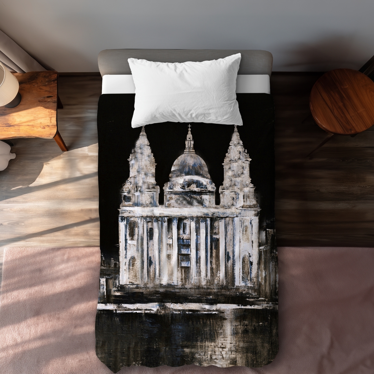 C1DCTXLWIIUQI0 Cities White Twin Size Extra Long Duvet Cover - White Monument Dark Background Decor